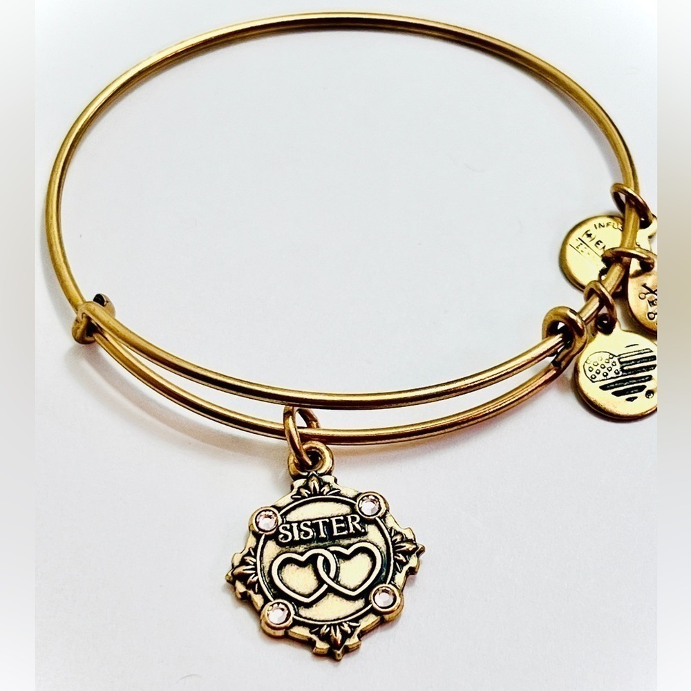 Alex and Ani “Sister” with Crystals Expandable Charm Bracelet, Gold …